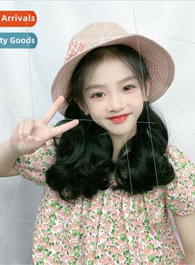 Children wig female spring summer  sun hat long curly hair o