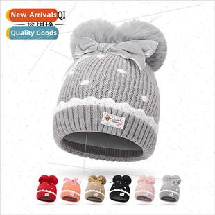 Children fall winter hat toddler girls cute bow hairball sup