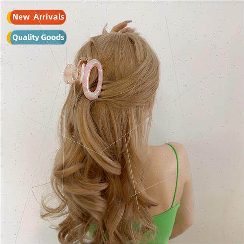 Striped Oval Premium Acetate Hair Clips Women Back Head Grab