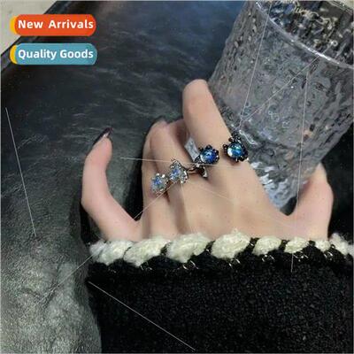 Gun Black Metal Moonstone Pair Ring che Couple Rings ins  Fe