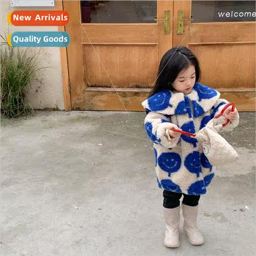 Korean boys and girls smiley face big lapel mid-length lambs