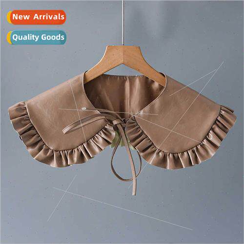 Washed Leather U Ruffled Small Shawl Lace Up Outer Hundred