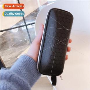 case large portable Soft black sunglasses simple fas leather