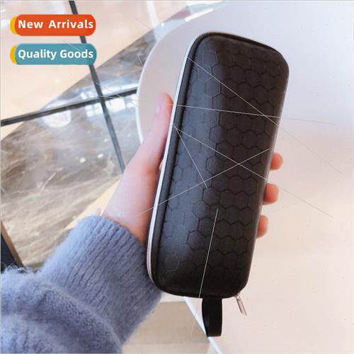 Soft leather sunglasses case large portable simple black fas