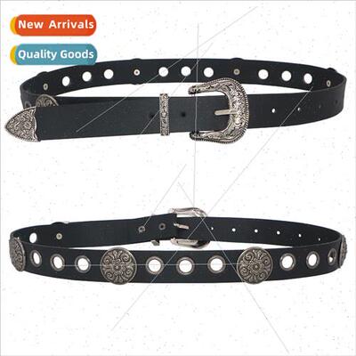 Vintage hundred willow nail silver pin buckle thin belt wome