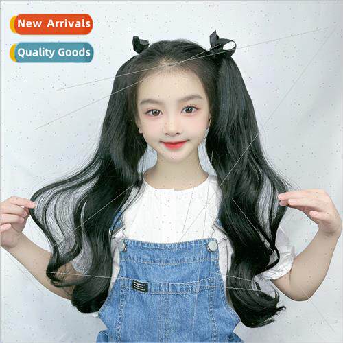 Children ponytail wig female strap-on long hair double ponyt
