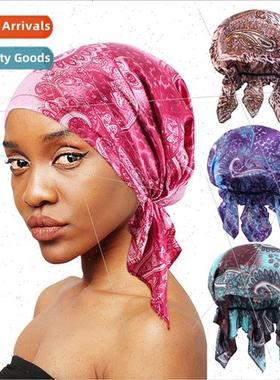 Satin Printed Triangle Hat Wrap Turban Hat Ethnic Bottom Hat