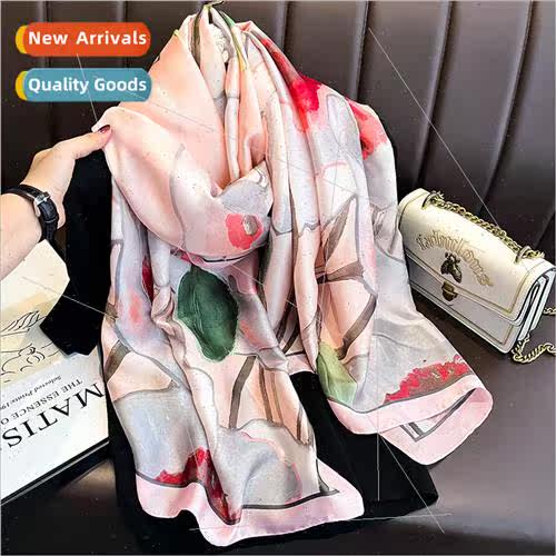 Retro printing new simulation silk scarf women long new silk
