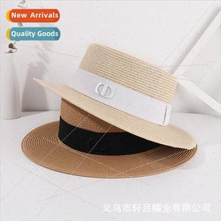 top outdoo lerary summer hat straw flat brim small retro New