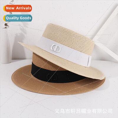 New retro lerary small brim flat top straw hat summer outdoo