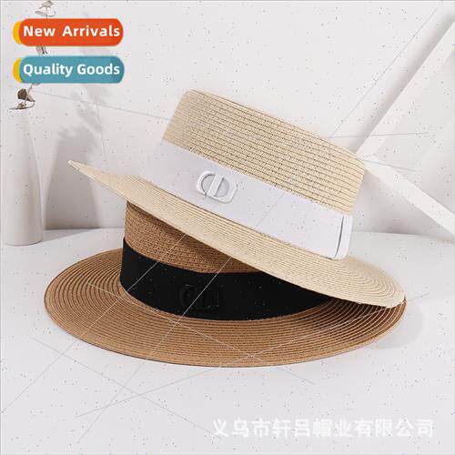 New retro lerary small brim flat top straw hat summer outdoo