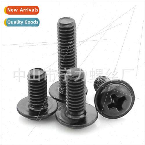 Cross recessed round head machine screws wh washers Black pa