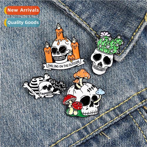 Halloween Skull Brooch Mushroom Cactus Candle Pin Alloy Baki