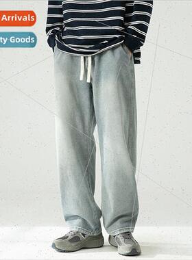 Jeans casual pants fall men elastic waist draped wide-legged