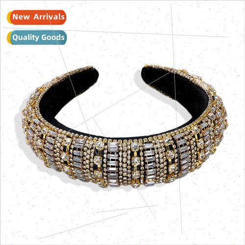Retro tide  widened thickened rhinestone hair band Europe po