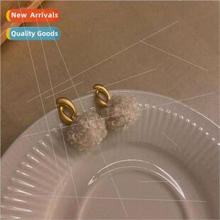 Hundreds cute fur ball 925 silver earrings lamb wool pom pom