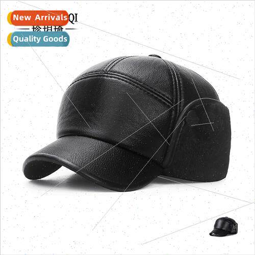 Autumn winter warm middle-aged elderly hat men PU cycling co