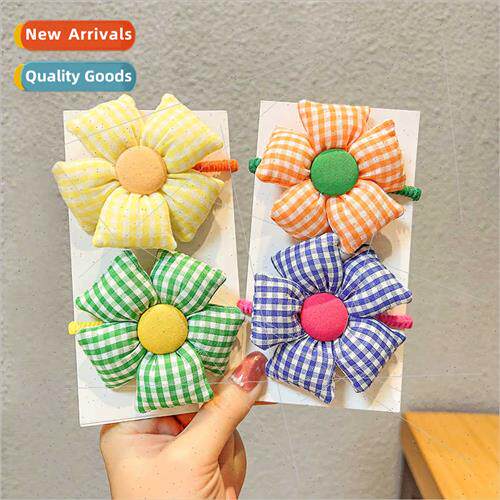 Large flowers plaid hair band children cloth headband cute b