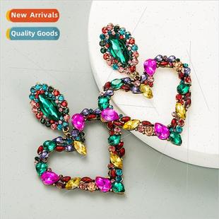 alloy colorful full Europe earrings shaped diamond fem heart