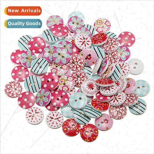 100 Mixed Wooden Painting Buttons Craft Scrapbook Sewing Acc
