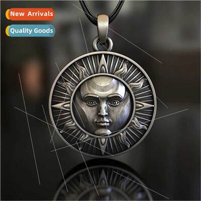 Vintage sun pendant necklace men personalized niche accessor