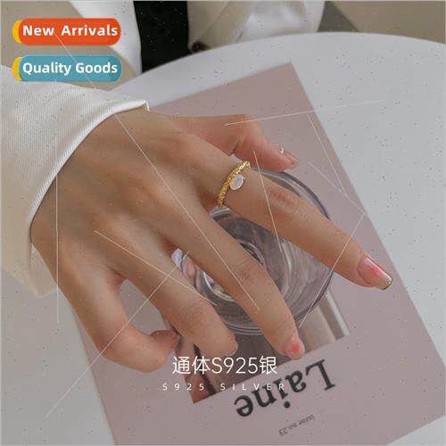 925 silver simple pleated opal ring women niche concave text