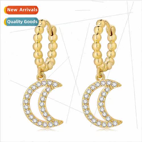 Europe new crescent-shaped earrings fashion copper micro-set