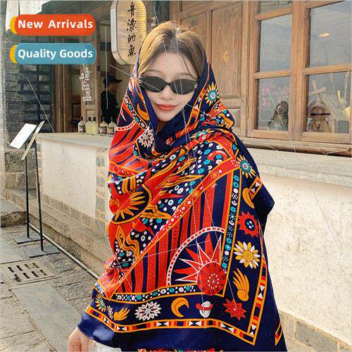 New retro floral travel sunscreen silk scarf female summer t