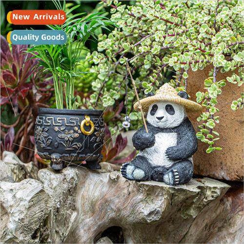 Cute panda back basket garden flower pot fish tank small dec