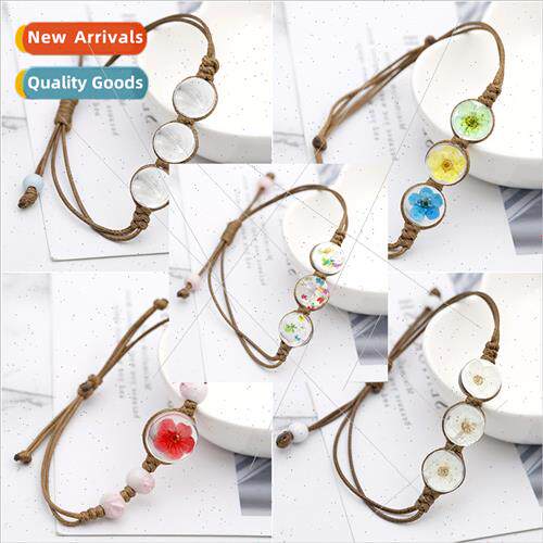 Handmade Vintage Botanical Dried Flower Glass Ball Bracelet