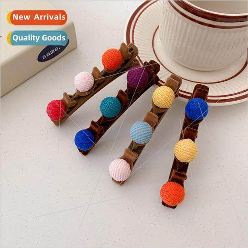 Curry flocked colorful round ball braided hair clips female