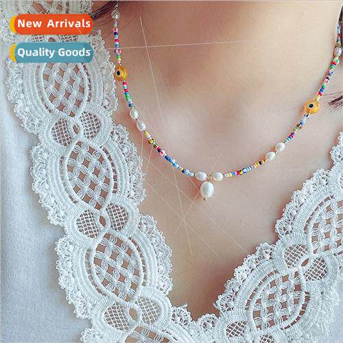 Europe wind freshwater pearl necklace devil eye colorful bea
