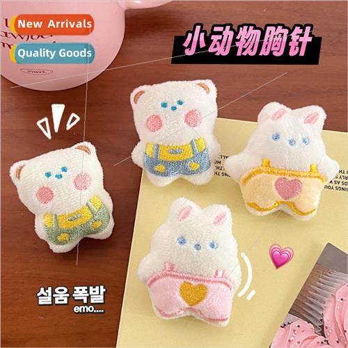 New cartoon plush bear rabb brooch cute soft cute pin studen