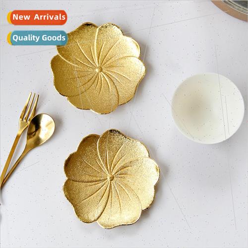 mple modern luxury coasters gold lotus leaves embossed metal