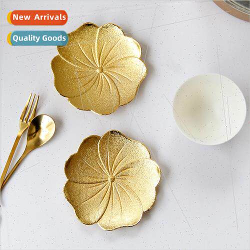 mple modern luxury coasters gold lotus leaves embossed metal