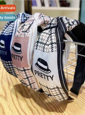 Bowler Hat Printed Knot Hair Band Female Korean Plaid Headba