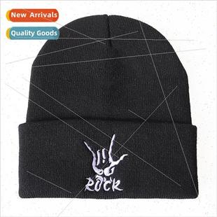 wool hea embroidery set hop hip cap knted warm ROCK rock