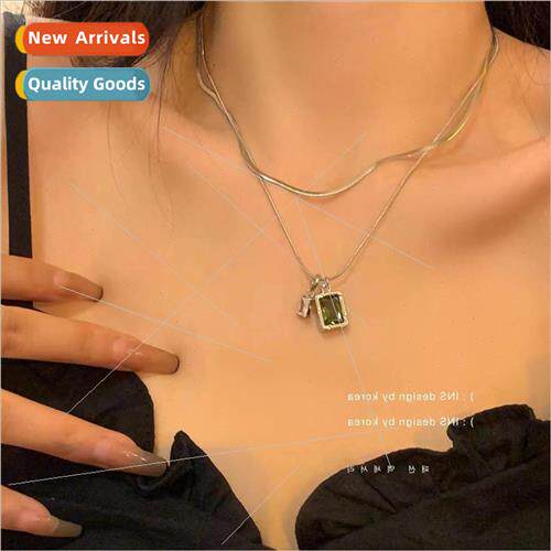 Green zirconia necklace two wear sense ins Korea snake bone