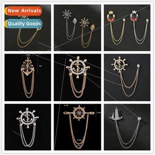 diamond chain navy accessori men anchor pin Brish fashion