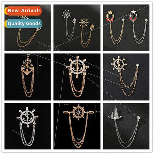 Brish navy anchor diamond chain fashion pin men su accessori