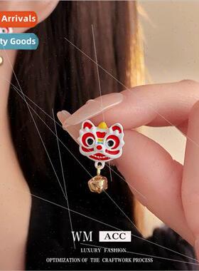 lver needle new Chinese oil drop waking lion bell earrings r