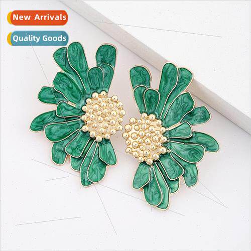 Colorful flowers petals vintage enamel glaze earrings stud e