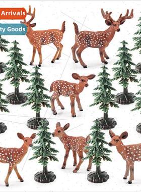 Christmas e whe-tailed deer set scene ornaments microscopic