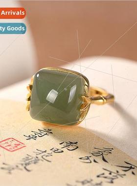 Faux Rings Women Bamboo Leaf Ancient Gold Green Jade che Bam