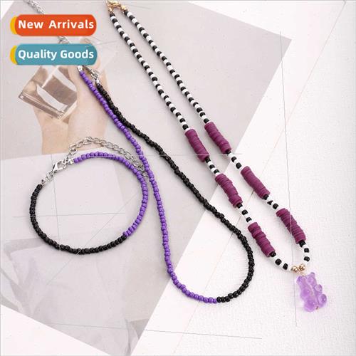 Europe ethnic purple multi-layer necklace soft ceramic rice