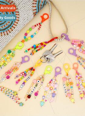 Anti-lost smiley letters acrylic color beads pearl keychain