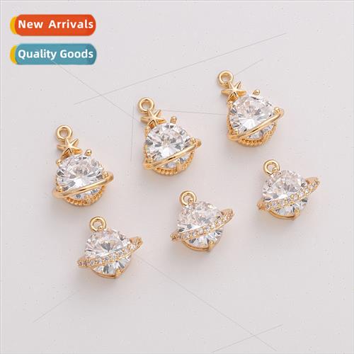 Color-retaining 14K gold-plated zirconia planet pendant DIY