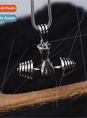 Barbell Necklace Men Personalized Fness Pendant Punk Jewelry