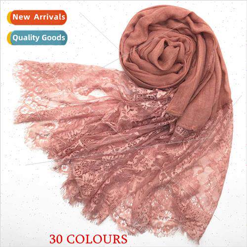 Women Solid Color Scarf Two Large Lace Lace Wrap Head Scarf