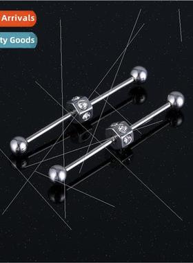 Korea stainless steel ball earrings straight rod double head